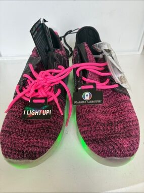 Girls' Pink Light-Up Knit Athletic Sneakers